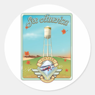Sehen Sie Amerika Vintage 50er Jahre Flugposter Runder Aufkleber