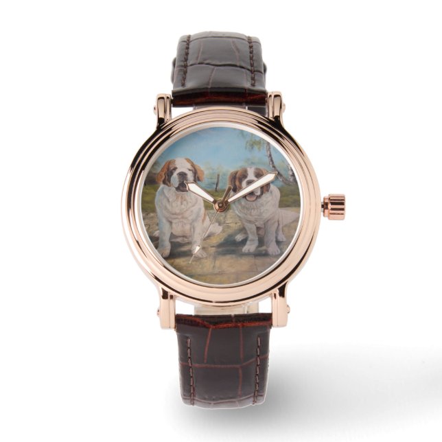 Sehen Sie Ann Hayes Malen von zwei Saint Bernards Armbanduhr (Vorderseite)