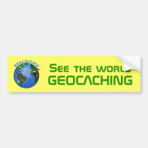 Sehen Sie die WeltGeocaching gelbe Autoaufkleber