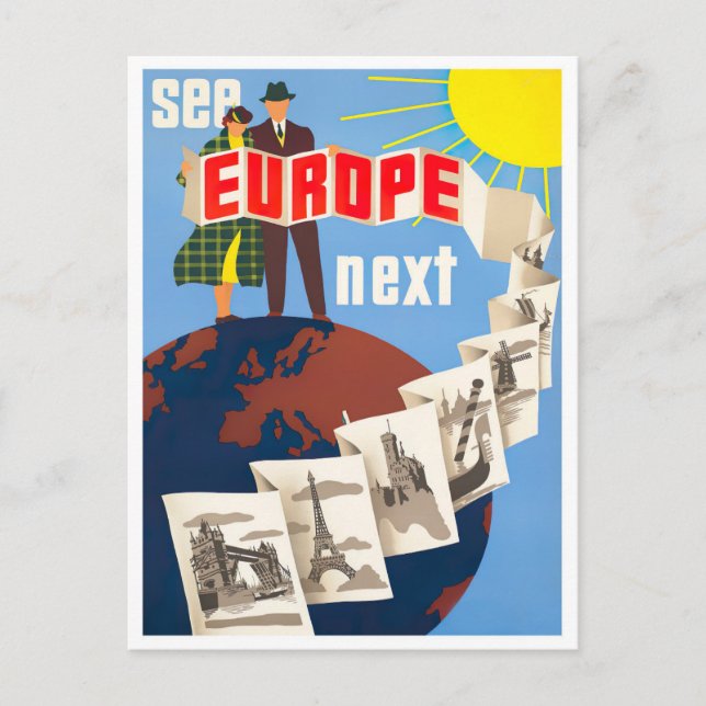 Sehen Sie Europa nächste Jahrgang Reise Postkarte (Vorderseite)