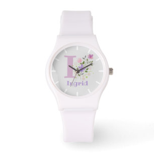 Sehen Sie in einem Blumendesign mit Name & Initial Armbanduhr