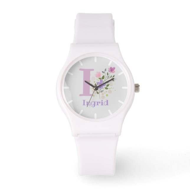 Sehen Sie in einem Blumendesign mit Name & Initial Armbanduhr (Vorderseite)