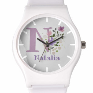 Sehen Sie in einem Blumendesign mit Name & Initial Armbanduhr