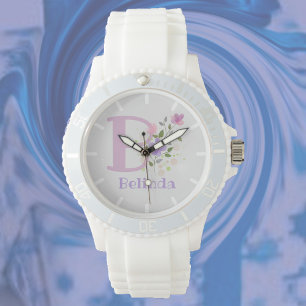 Sehen Sie in einem Blumendesign mit Name & Initial Armbanduhr
