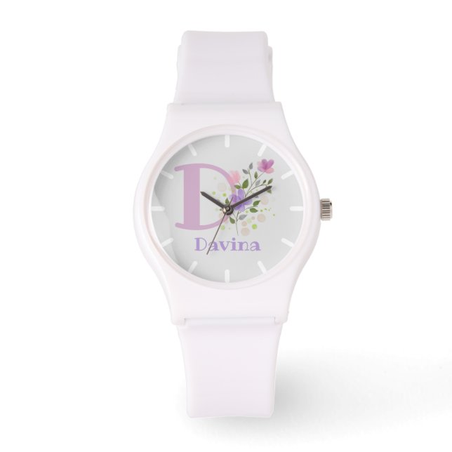 Sehen Sie in einem Blumendesign mit Name & Initial Armbanduhr (Vorderseite)