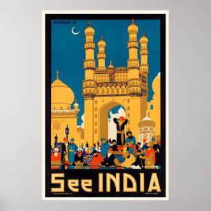 Sehen Sie India Vintage Reiseplakat - Gerahmt  Ung Poster