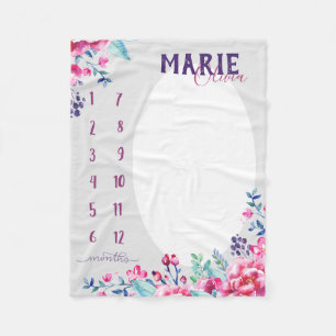 Sehen Sie mich wachsen - Aquarell rosa und lila Fleecedecke