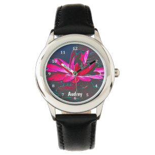 Sehen Sie mit Hot-Pink-Wasserlilie Armbanduhr