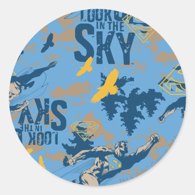 Sehen Sie, oben am Himmel in Blau Runder Aufkleber (Vorderseite)