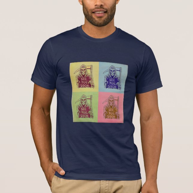 Sehen Sie sich bald Grim Sensenmann Design Spooky  T-Shirt (Vorderseite)