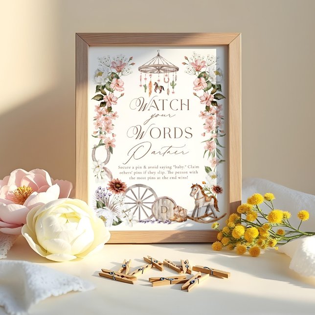 Sehen Sie sich Ihre Wordpartner Wild Western Babyd Poster (Watch Your Words Partner Wild Western Baby Shower Poster)