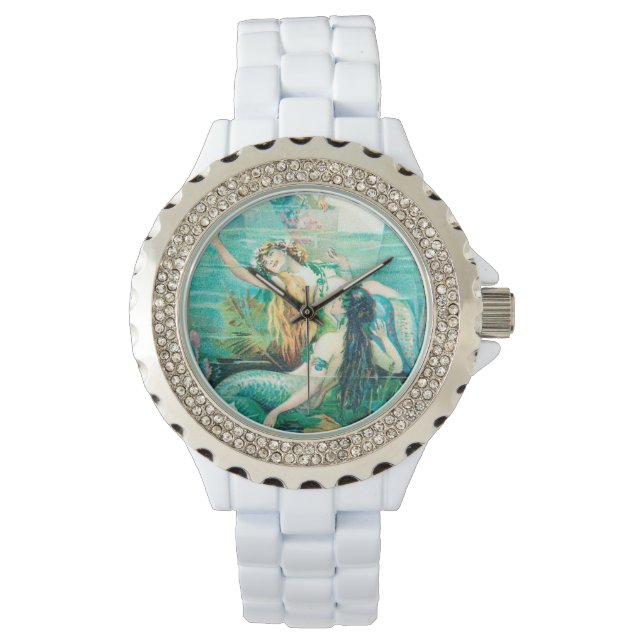 Sehen Sie sich Rhinestones und Meerjungfrau an Armbanduhr (Vorderseite)