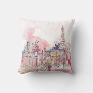 Sehenswürdigkeit Paris mit Aquarell an einem regne Kissen