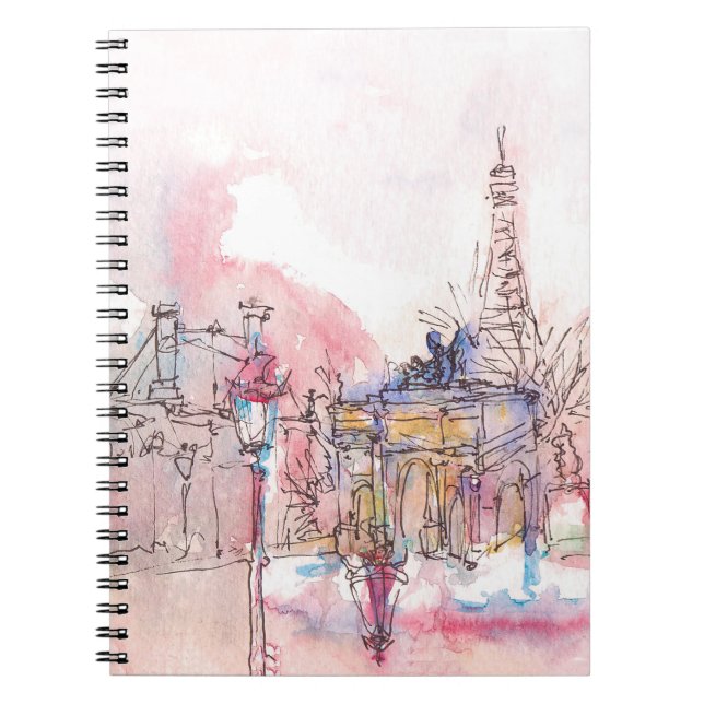 Sehenswürdigkeit Paris mit Aquarell an einem regne Notizblock (Vorderseite)