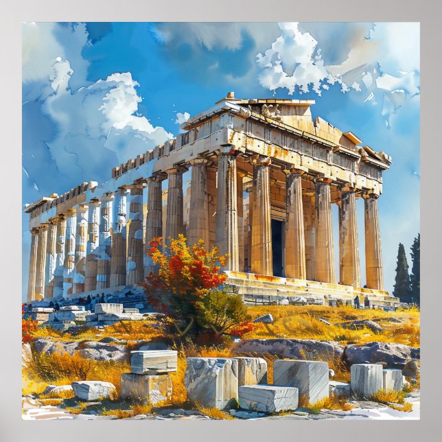 Sehenswürdigkeiten der griechischen Akropolis Poster (Vorne)