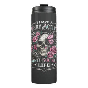Sehr aktives anti-soziales Leben Totenkopf mit ros Thermosbecher