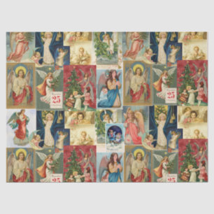 Sehr alte Weihnachtskarten mit Engel-Collage Seidenpapier