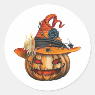 Sehr Beängstigende Halloween Pumpkin und Spinnen Runder Aufkleber