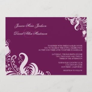 Sehr Beeren-lila Blumenakzent-Hochzeits-Einladung Einladung
