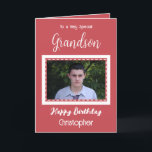 Sehr besondere Grandson Foto Geburtstag Karte<br><div class="desc">Für einen ganz besonderen Enkel. Herzlichen Glückwunsch zum Geburtstag. Fügen Sie einen Namen und ein Foto hinzu. Rot und Weiß.</div>
