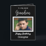 Sehr besondere Grandson Foto Schwarzer Geburtstag Karte<br><div class="desc">Für einen ganz besonderen Enkel. Herzlichen Glückwunsch zum Geburtstag. Fügen Sie einen Namen und ein Foto hinzu. Schwarz und Weiß.</div>