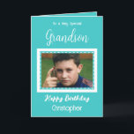 Sehr besondere Grandson Foto türkis Geburtstag Karte<br><div class="desc">Für einen ganz besonderen Enkel. Herzlichen Glückwunsch zum Geburtstag. Fügen Sie einen Namen und ein Foto hinzu. Türkis und weiß.</div>