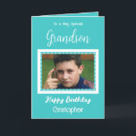 Sehr besondere Grandson Foto türkis Geburtstag Karte<br><div class="desc">Für einen ganz besonderen Enkel. Herzlichen Glückwunsch zum Geburtstag. Fügen Sie einen Namen und ein Foto hinzu. Türkis und weiß.</div>