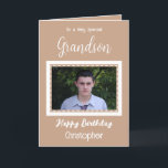 Sehr besonderer Grandson-Foto-Geburtstag Karte<br><div class="desc">Für einen ganz besonderen Enkel. Herzlichen Glückwunsch zum Geburtstag. Fügen Sie einen Namen und ein Foto hinzu. Braun und weiß.</div>