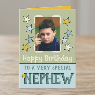 Sehr besonderer Neffe grün blau Foto Geburtstag Karte