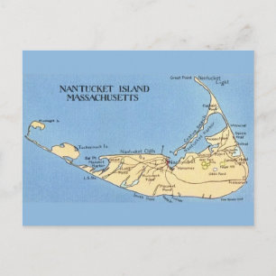 Sehr blaue Nantucket-Insel-Karte auf Postkarte