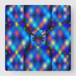 Sehr bunte Bilder, Distanzeffekt, dunkel. Quadratische Wanduhr