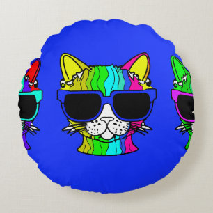 Sehr Cool Rainbow Cat mit Sunglass auf blau Rundes Kissen
