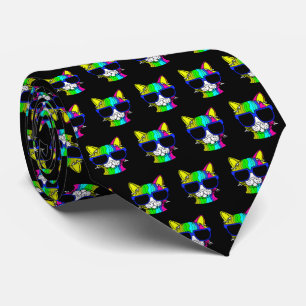 Sehr Cool Rainbow Cat w Sunglass Pattern auf Black Krawatte