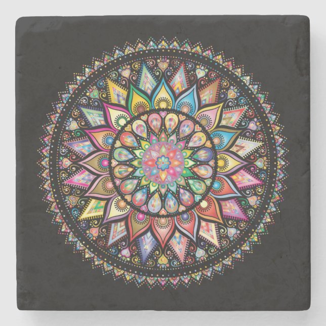 Sehr Cool und farbenfroh Mandala Steinuntersetzer (Vorderseite)