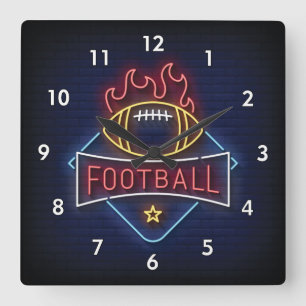 Sehr Cool und farbig simulierter Neonfußball Quadratische Wanduhr