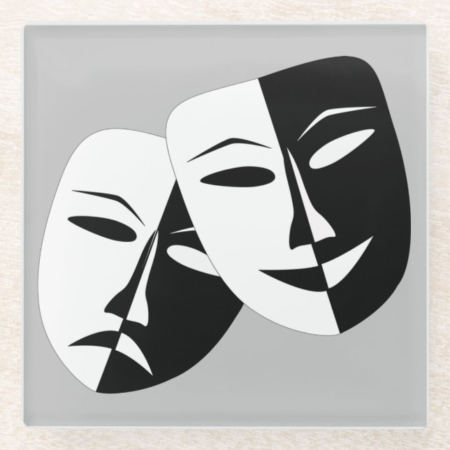 Sehr Coole Masken für Comedy und Tragedy Theater Glasuntersetzer (Vorderseite)