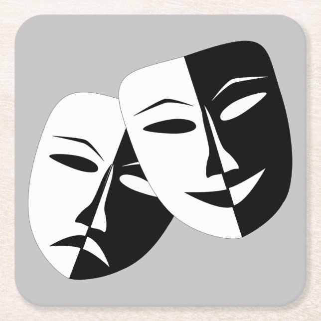 Sehr Coole Masken für Comedy und Tragedy Theater Rechteckiger Pappuntersetzer (Vorderseite)
