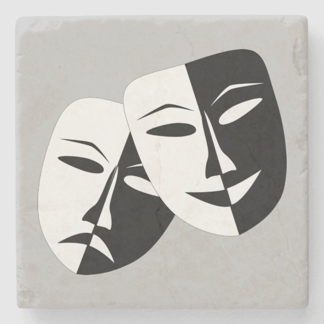 Sehr Coole Masken für Comedy und Tragedy Theater Steinuntersetzer (Vorderseite)