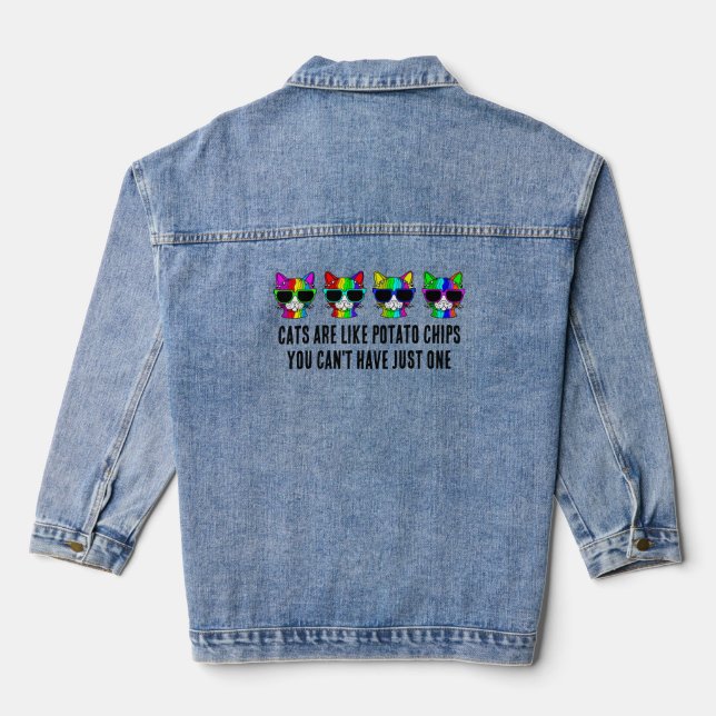 Sehr Coole Regenbogenkatzen mit Sonnenblumen-Muste Jeansjacke (Rückseite)