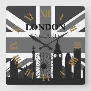 Sehr cooler trendiger schwarzer grauer London Unio Quadratische Wanduhr