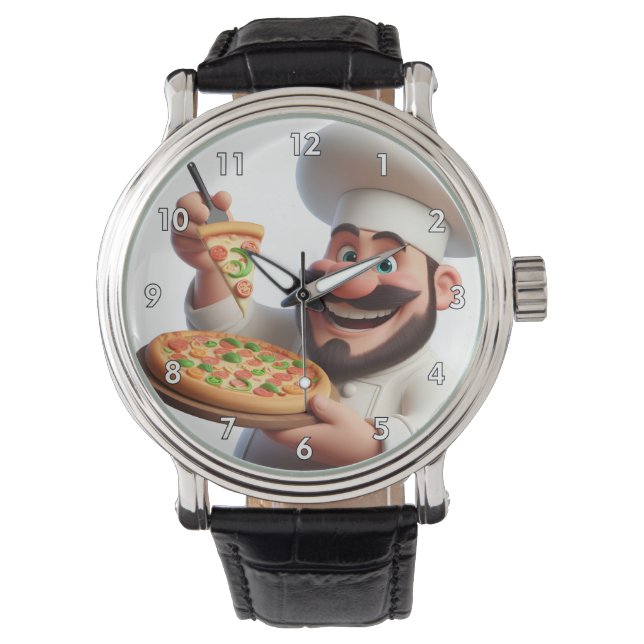 Sehr Cooler und farbenfroher Pizza-Typ mit Pizza Armbanduhr (Vorderseite)