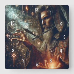 Sehr Cooler und farbenfroher Zauberer Quadratische Wanduhr