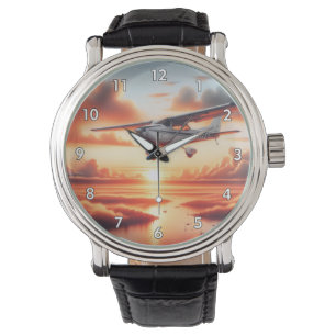 Sehr Cooles Cessna-Flugzeug bei Sonnenuntergang Armbanduhr