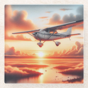 Sehr Cooles Cessna-Flugzeug bei Sonnenuntergang Glasuntersetzer