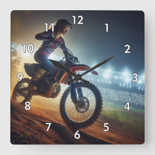 Sehr Cooles digitales Rendering bei MotoCross Quadratische Wanduhr