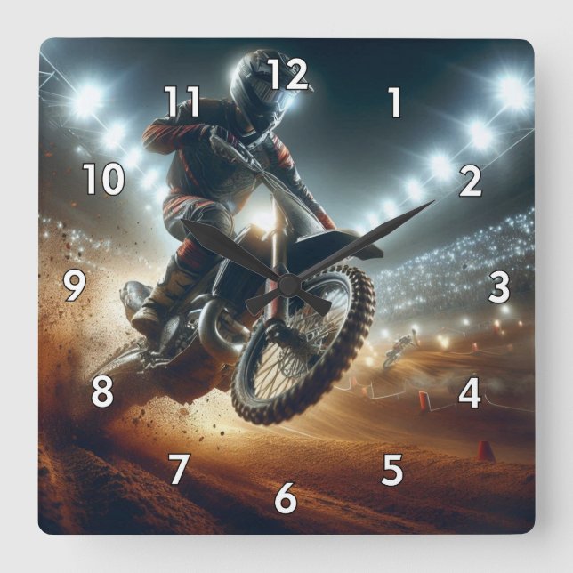 Sehr Cooles digitales Rendering bei MotoCross Quadratische Wanduhr (Vorderseite)
