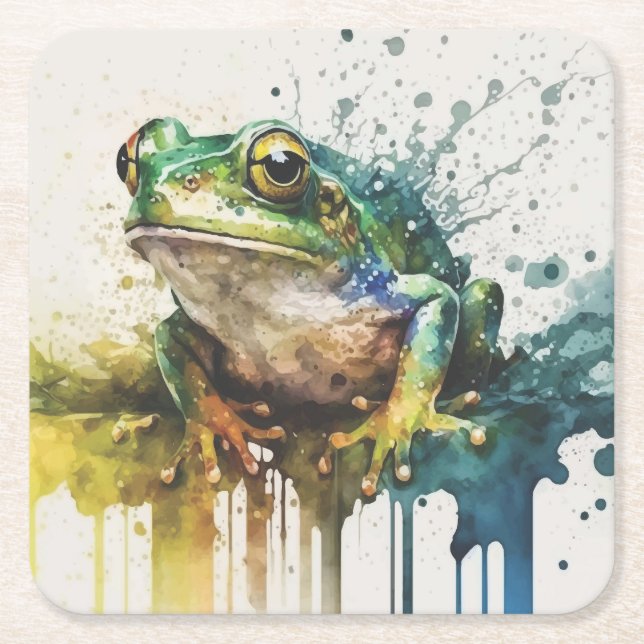 Sehr Cooles halbAbstraktes Froschgemälde Rechteckiger Pappuntersetzer (Vorderseite)