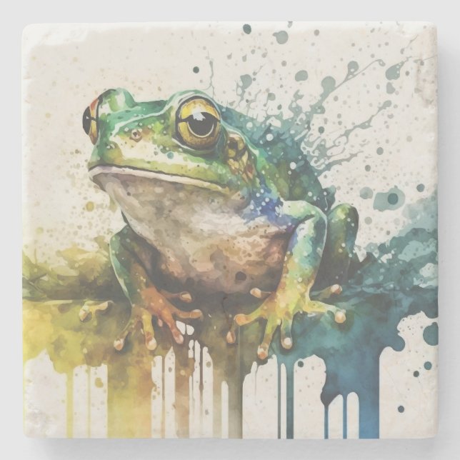 Sehr Cooles halbAbstraktes Froschgemälde Steinuntersetzer (Vorderseite)
