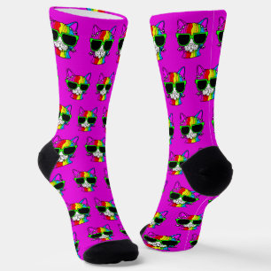 Sehr Cooles Rainbow Cat Pattern auf Hot Pink Socken