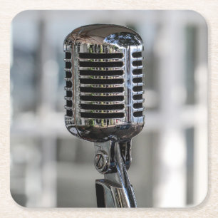 Sehr Cooles Vintages Mikrofon im Retrostil Rechteckiger Pappuntersetzer